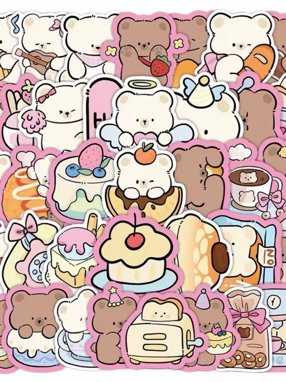 (50) Cute Kawaii Bear Stickers- Pastel Dessert Theme